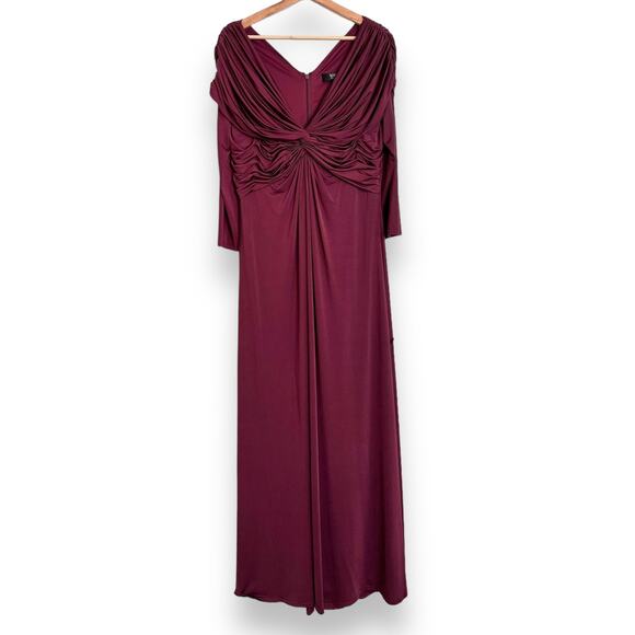 NWT Tadashi Collection Long Sleeve Ruched Knot Front Formal Maxi Dress Womens XL - Picture 1 of 14